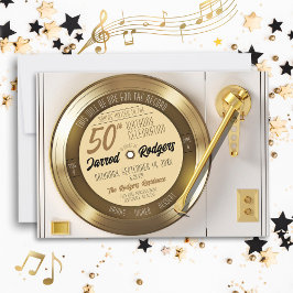 50歳の誕生日パーティーのためのソリッドゴールドブラックビニールレコード 招待状