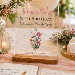 50歳の誕生日パーティーのためのワイルドフラワー記念品 アクリルサイン