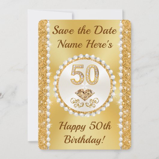 50歳の誕生日パーティーのための特別な「保存の日」のお知らせ 招待状 (正面)
