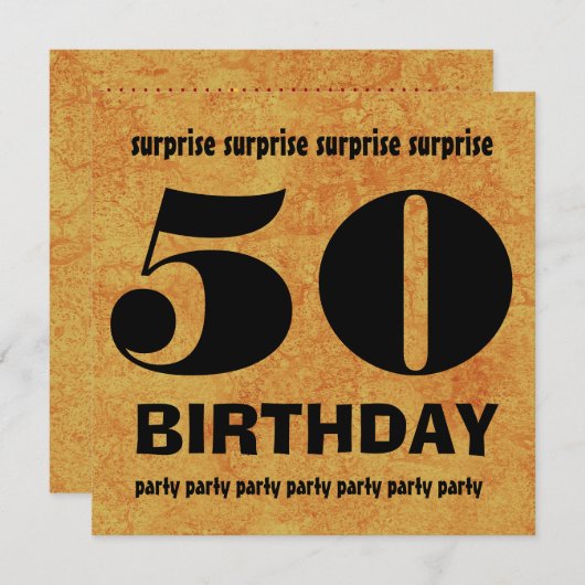 50歳の誕生日パーティーのグランジ金ゴールドW1443A 招待状 (正面/裏面)