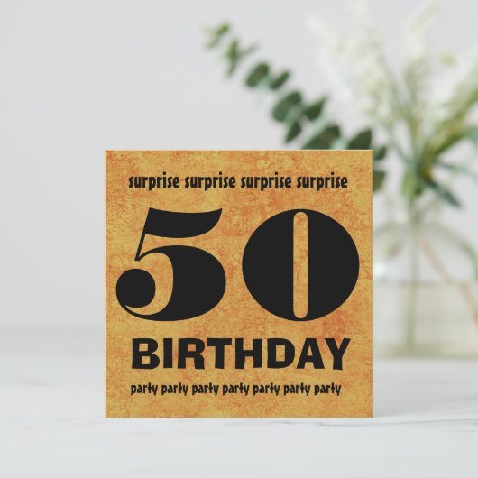 50歳の誕生日パーティーのグランジ金ゴールドW1443A 招待状 (スタンド正面)