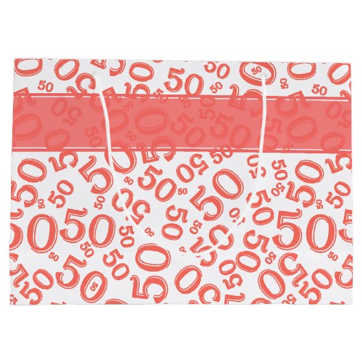 50歳の誕生日パーティーのパターンサンゴと白 ラージペーパーバッグ (裏面)