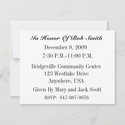 50歳の誕生日パーティーのパーソナライズされた招待状 招待状 (裏面)