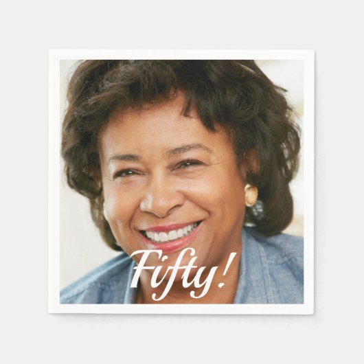 50歳の誕生日パーティーのフォトスクリプトの女性 スタンダードカクテルナプキン (正面)