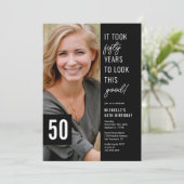50歳の誕生日パーティーのモノクロ写真 招待状 (スタンド正面)