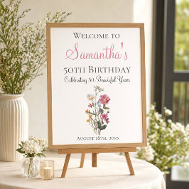 50歳の誕生日パーティーのワイルドフラワーウェルカムサイン