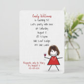 50歳の誕生日パーティーのワインボトルを持つ女の子 招待状 (スタンド正面)