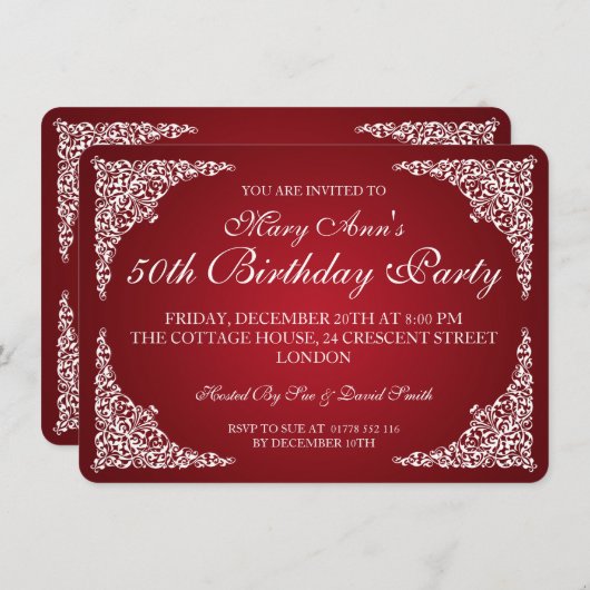 50歳の誕生日パーティーのヴィンテージが渦巻く 招待状 (正面/裏面)