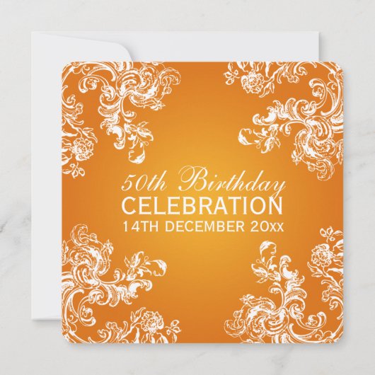 50歳の誕生日パーティーのヴィンテージが2オレンジに旋回 招待状 (裏面)