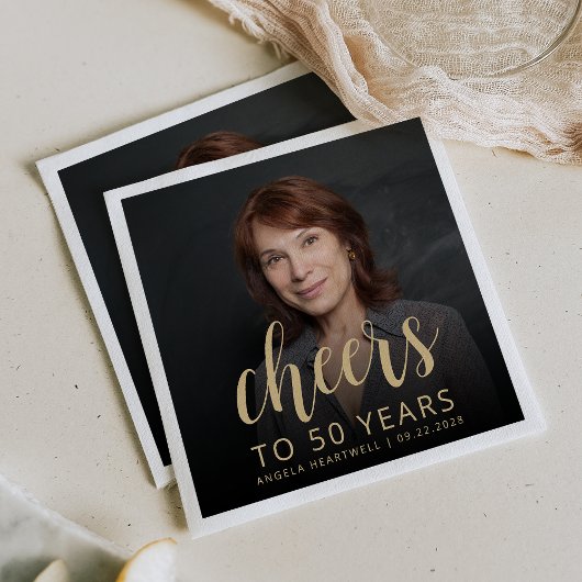 50歳の誕生日パーティーの写真で乾杯 スタンダードカクテルナプキン
