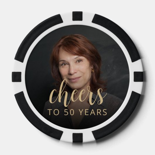 50歳の誕生日パーティーの写真で乾杯 ポーカーチップ (正面)