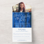 50歳の誕生日パーティーの写真 サファイアブルー オールインワン招待状 (内側)