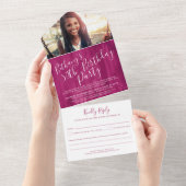 50歳の誕生日パーティーの写真 ルビーレッド オールインワン招待状 (貼ってはがせる)