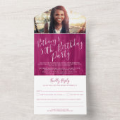 50歳の誕生日パーティーの写真 ルビーレッド オールインワン招待状 (内側)