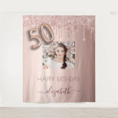 50歳の誕生日パーティーの写真 ローズゴールド グリッター ピンク タペストリー (正面)