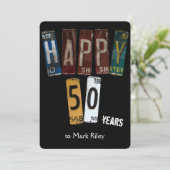 50歳の誕生日パーティーの古いライセンスプレート 招待状 (スタンド正面)