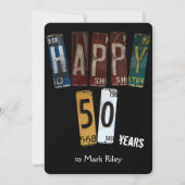 50歳の誕生日パーティーの古いライセンスプレート 招待状 (正面)