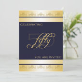 50歳の誕生日パーティーの招待が青で 招待状 (スタンド正面)