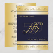 50歳の誕生日パーティーの招待が青で 招待状 (正面/裏面)