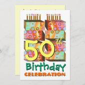 50歳の誕生日パーティーの招待メンドルと贈り物 招待状 (正面/裏面)