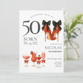 50歳の誕生日パーティーの招待状 モダン レッド ブラック 招待状 (スタンド正面)