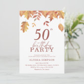 50歳の誕生日パーティーの招待状 秋の落ち葉 招待状 (スタンド正面)