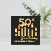 50歳の誕生日パーティーの招待金ゴールドキャンドル 招待状 (スタンド正面)