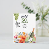 50歳の誕生日パーティーの日程を保存する招待状 ポストカード (スタンド正面)