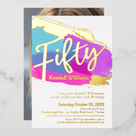 50歳の誕生日パーティーの金ゴールドフォイルフォト抽象芸術アート 箔招待状