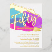 50歳の誕生日パーティーの金ゴールドフォイルフォト抽象芸術アート 箔招待状 (正面)