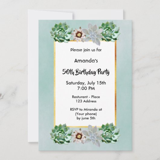 50歳の誕生日パーティーは緑の肉が多い 招待状 (正面)