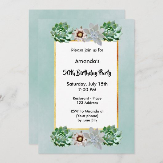 50歳の誕生日パーティーは緑の肉が多い 招待状 (正面/裏面)
