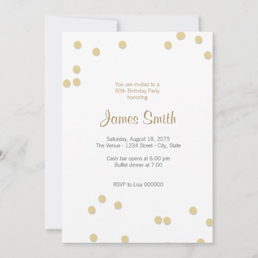 50歳の誕生日パーティーへの招待アダルト金ゴールド気球 招待状 (裏面)