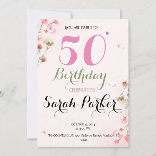 50歳の誕生日パーティーへの招待 招待状 (正面)