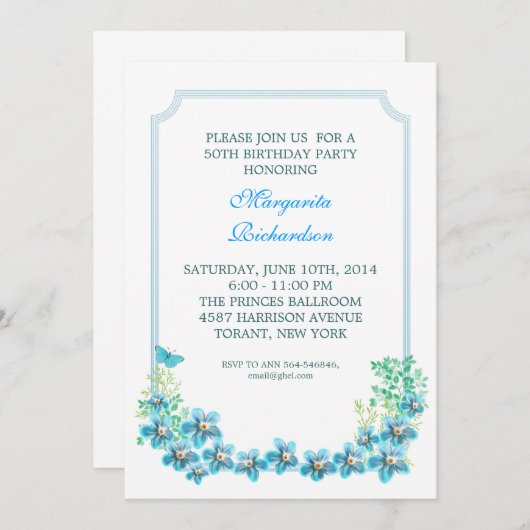 50歳の誕生日パーティーエレガント招待状 招待状 (正面/裏面)