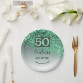 50歳の誕生日パーティースパークルグリーングリッター ペーパープレート