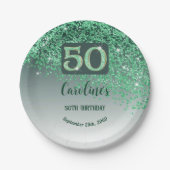 50歳の誕生日パーティースパークルグリーングリッター ペーパープレート (正面)