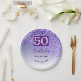 50歳の誕生日パーティースパークルパープルグリッター ペーパープレート