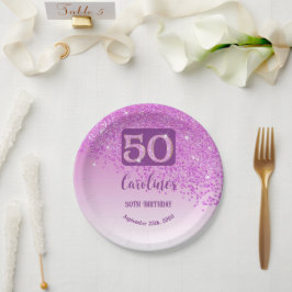 50歳の誕生日パーティースパークルピンクグリッター ペーパープレート