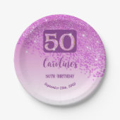 50歳の誕生日パーティースパークルピンクグリッター ペーパープレート (正面)