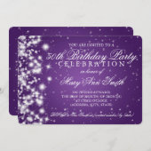 50歳の誕生日パーティースパークル2パープル 招待状 (正面/裏面)