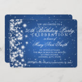 50歳の誕生日パーティースパークル2ブルー 招待状 (正面/裏面)