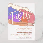 50歳の誕生日パーティーバラ金ゴールドフォイルフォト抽象芸術 箔招待状 (正面)