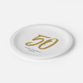 50歳の誕生日パーティーパーソナライズされた金ゴールド白 ペーパープレート (アングル)