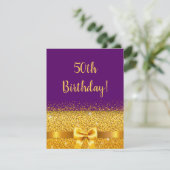 50歳の誕生日パーティーパープル金ゴールドボウ 招待状 (スタンド正面)
