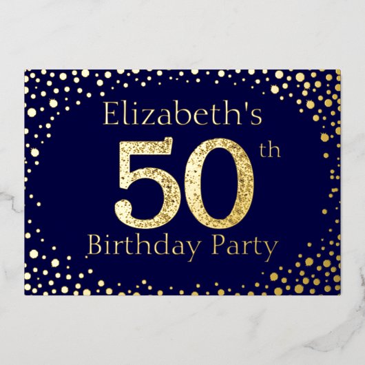 50歳の誕生日パーティーフォイル招待状 箔招待状 (正面)
