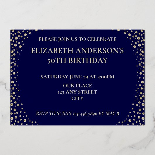 50歳の誕生日パーティーフォイル招待状 箔招待状 (裏面)