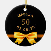 50歳の誕生日パーティーブラック金ゴールドボウ セラミックオーナメント (正面)