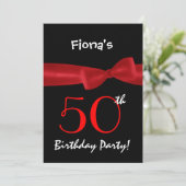 50歳の誕生日パーティーブラック&プカラフルリントボウ 招待状 (スタンド正面)