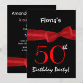 50歳の誕生日パーティーブラック&プカラフルリントボウ 招待状 (正面/裏面)